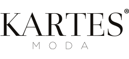 Logo Kartes-Moda. Duży, czarny, szeryfowy napis KARTES na górze, poniżej mniejszy, cienki, bezszeryfowy napis MODA. W prawym górnym rogu znak zarejestrowanego znaku towarowego.